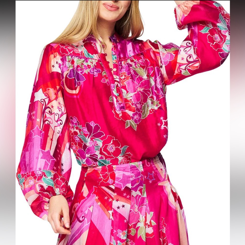 CIEBON Coordinating Fatimah Floral Print Mandarin Neck Long Sleeve Blouse - Picture 6 of 17